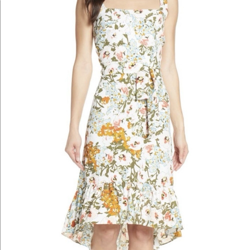 Chelsea 28 Nordstrom White Floral Ruffle Belted‎ High-Low Maxi Dress Women's XL